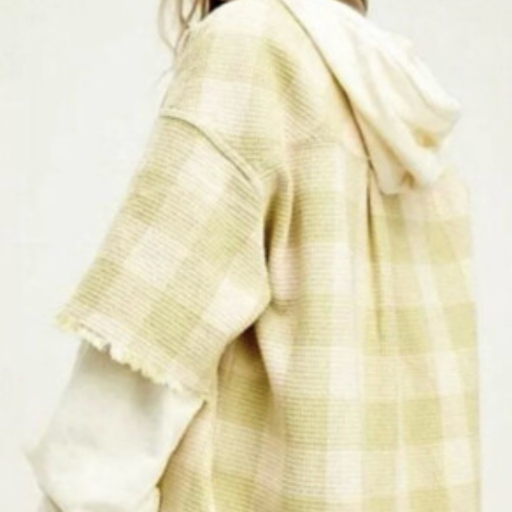 Free People Plaid Hoodie in Cream and Tan